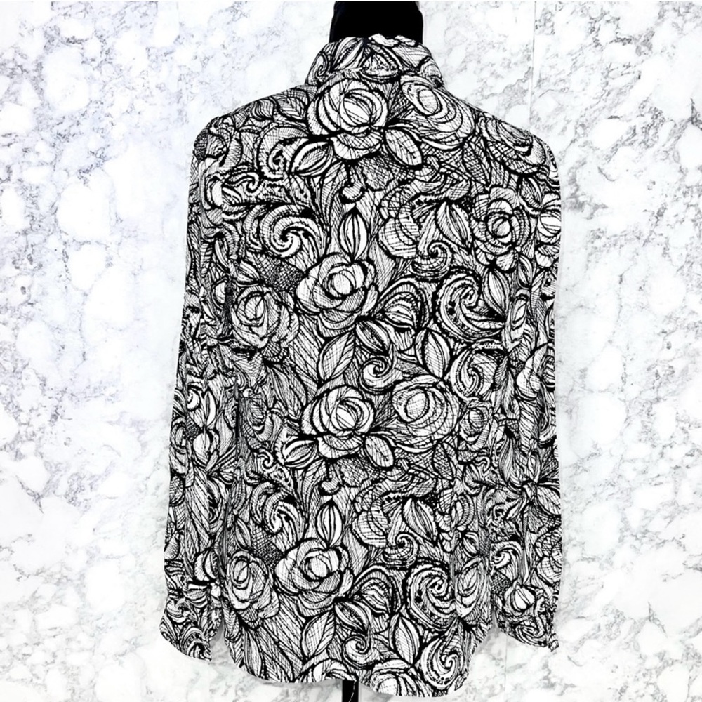 East 5th 90s Black White Floral Rose Button Up Blouse Women’s Medium - Picture 4 of 7